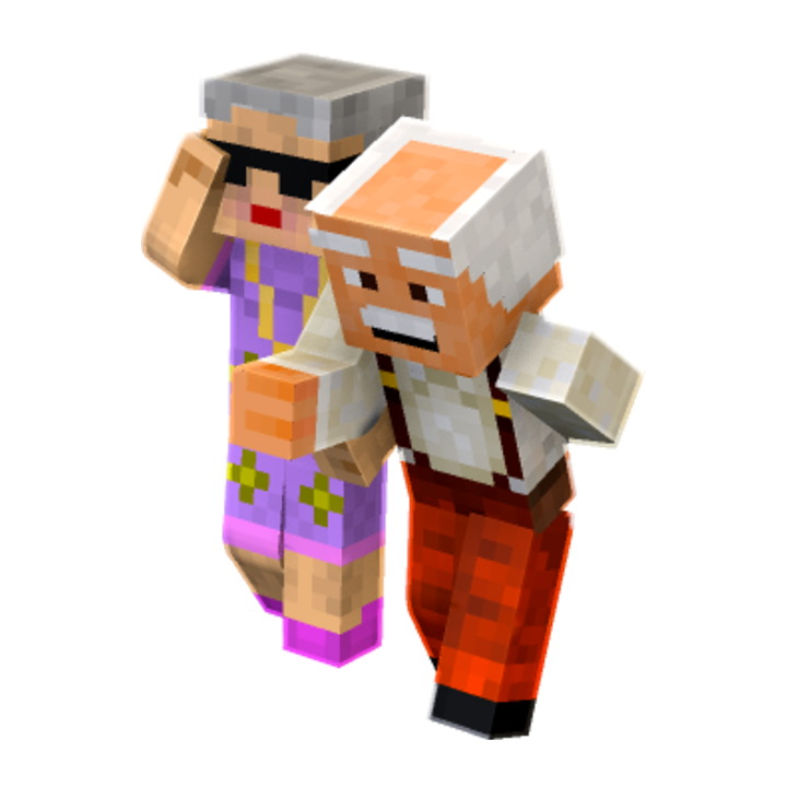 cool grandma helping poor grandpa walk while fixing sunglasses - Minecraft pose by meanwing_ | Perfect for thumbnails and renders