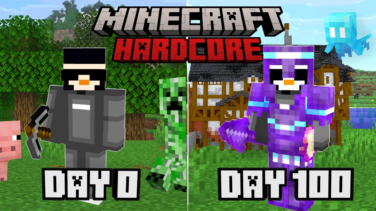100 days hardcore survival, a Minecraft thumbnail