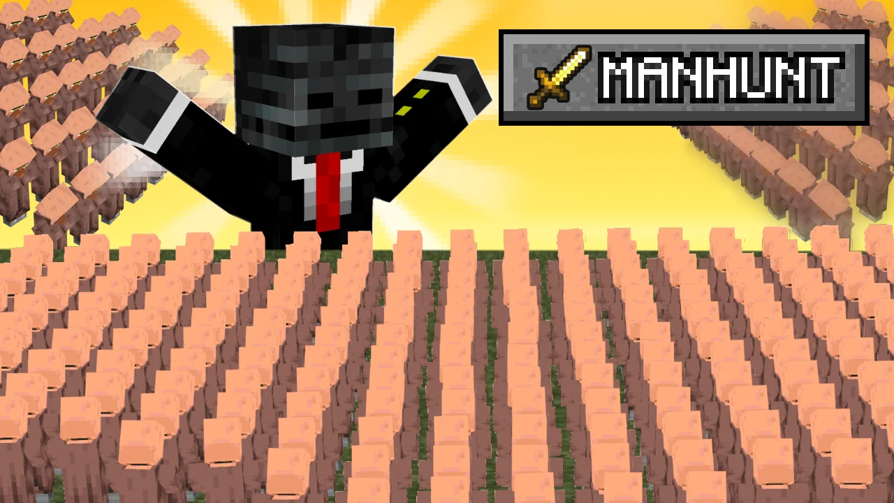 villager manhunt, a Minecraft thumbnail